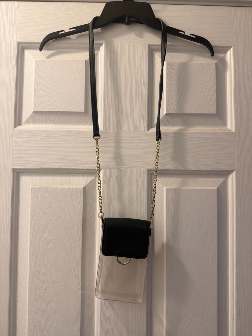 Black Clear Crossbody Phone Pouch with Gold Chain and Black Flap
